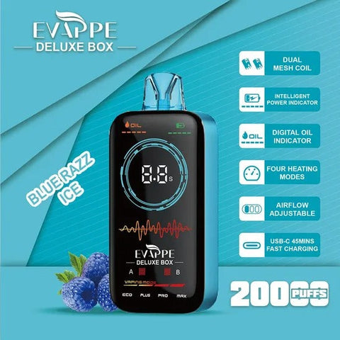 Evappe Deluxe Box Vape – Blue Razz Ice |  16000 puffs