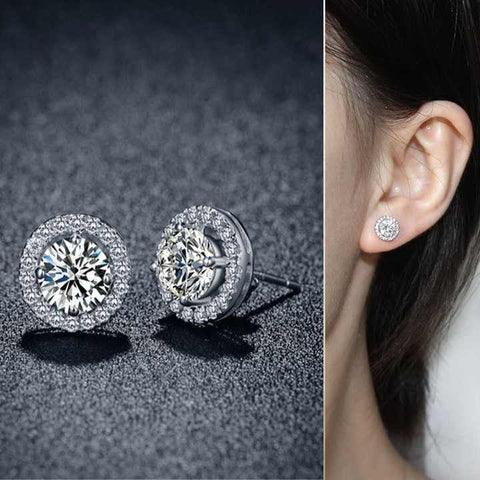 Cheap Round Full Pave Setting Stone Studs Eye Earrings – Fashion Jewelry