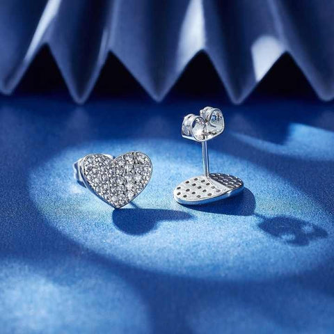 S925 Sterling Silver Heart Stud Earrings – Trendy Zircon Design for Women