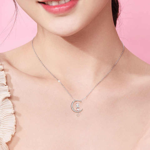Dainty Moon & Cat Crystal Pendant Necklace – Waterproof & Elegant Fashion Jewelry
