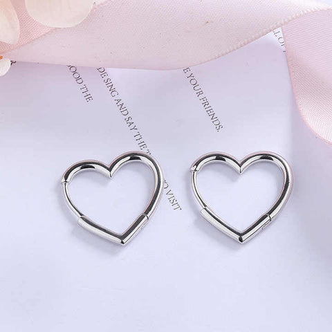 S925 Sterling Silver Heart Hoop Earrings – High-Polished Smooth Finish for Women