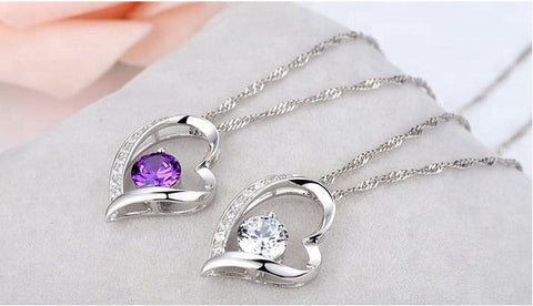 Sparkling Heart Pendant Necklace Available in White & Purple Crystal