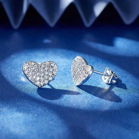 S925 Sterling Silver Heart Stud Earrings – Trendy Zircon Design for Women