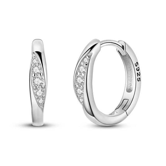 MULA 925 Sterling Silver Geometric Hoop Earrings – Classic Linear Design with White Zircon