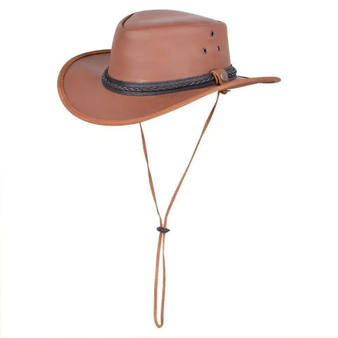Classic Western Cowboy Hat – 100% Premium Leather with Chinstrap, Vintage Style