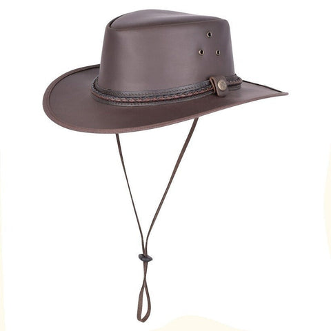 Classic Western Cowboy Hat – 100% Premium Leather with Chinstrap, Vintage Style