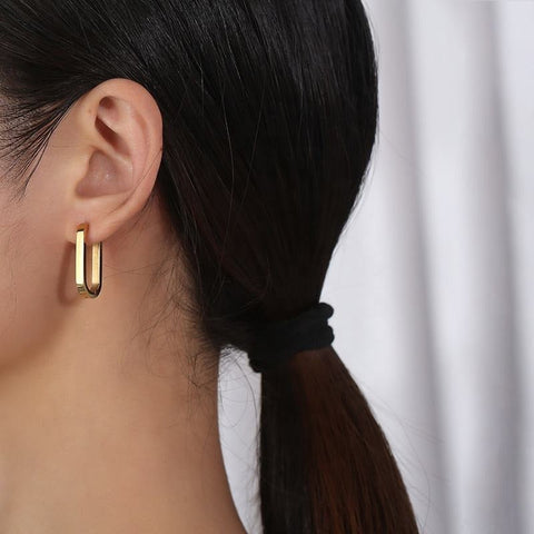 Stylish 18K Gold Plated Square Hoop Earrings