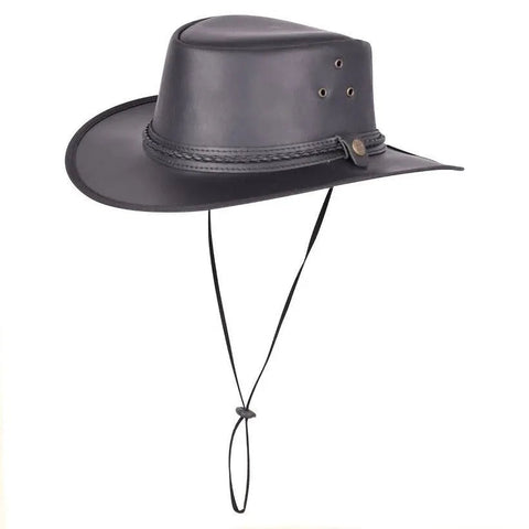 Classic Western Cowboy Hat – 100% Premium Leather with Chinstrap, Vintage Style
