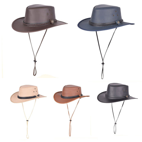 Classic Western Cowboy Hat – 100% Premium Leather with Chinstrap, Vintage Style