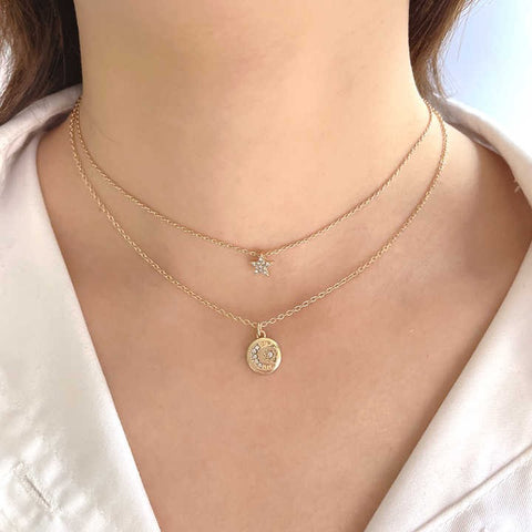 Classic Gold Plated Double Chain Necklace with Heart & Pearl Pendant