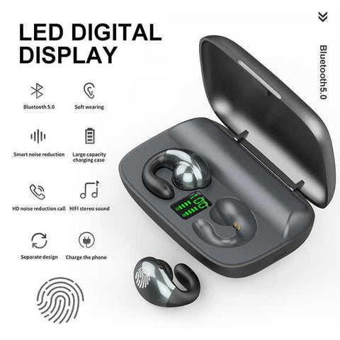 S19 Dual Ear Hook Type Headset – Non-In-Ear, Digital Display, Touch Control, Bluetooth 5.0 Stereo Earphones