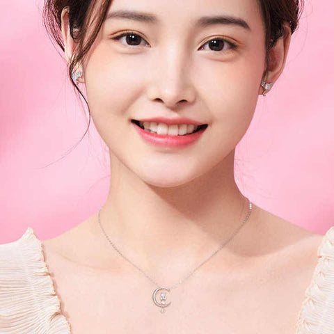 Dainty Moon & Cat Crystal Pendant Necklace – Waterproof & Elegant Fashion Jewelry