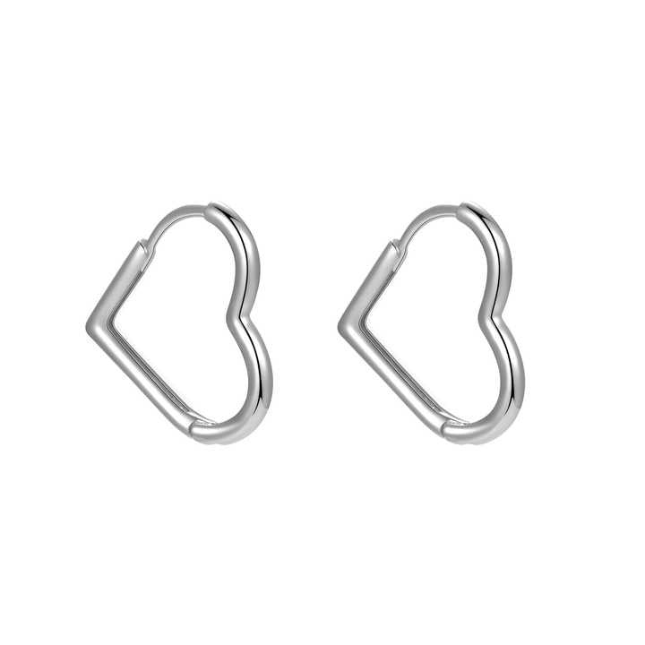 S925 Sterling Silver Heart Hoop Earrings – High-Polished Smooth Finish for Women