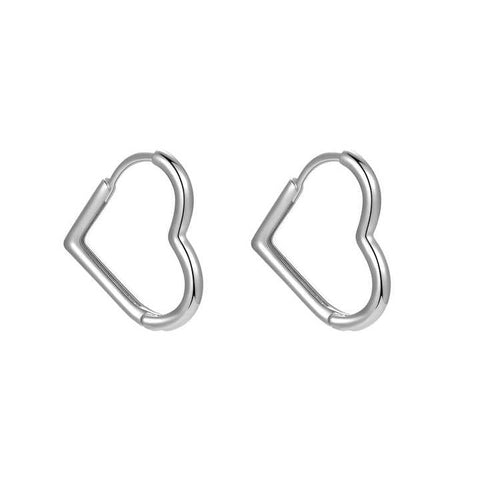 S925 Sterling Silver Heart Hoop Earrings – High-Polished Smooth Finish for Women