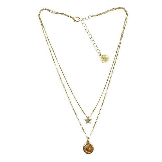 Classic Gold Plated Double Chain Necklace with Heart & Pearl Pendant