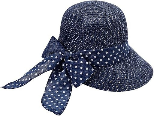 Adjustable Straw Polka Dot Sun Hat – Wide Brim, Beach Style for Women (58-59 cm)
