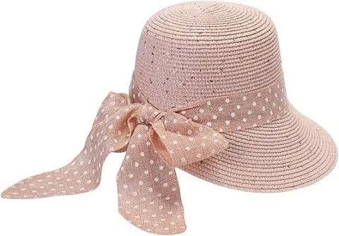 Adjustable Straw Polka Dot Sun Hat – Wide Brim, Beach Style for Women (58-59 cm)
