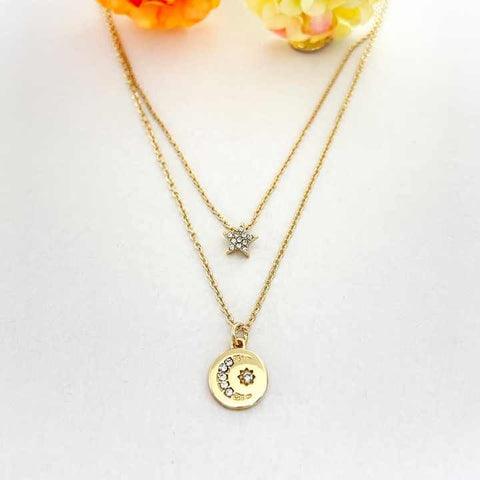 Classic Gold Plated Double Chain Necklace with Heart & Pearl Pendant