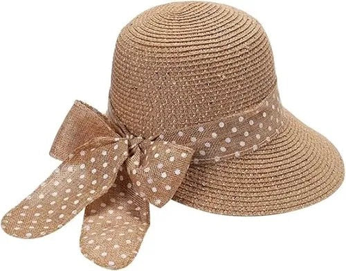 Adjustable Straw Polka Dot Sun Hat – Wide Brim, Beach Style for Women (58-59 cm)