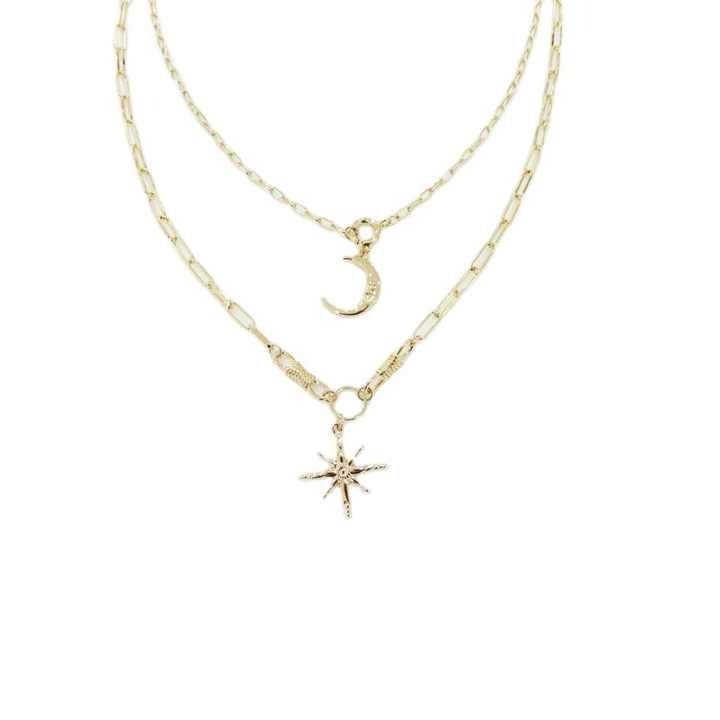 Fancy Korean Gold Plated Multi-Layer Star & Moon Necklace for Women