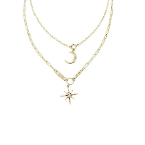 Fancy Korean Gold Plated Multi-Layer Star & Moon Necklace for Women
