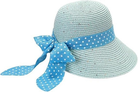 Adjustable Straw Polka Dot Sun Hat – Wide Brim, Beach Style for Women (58-59 cm)