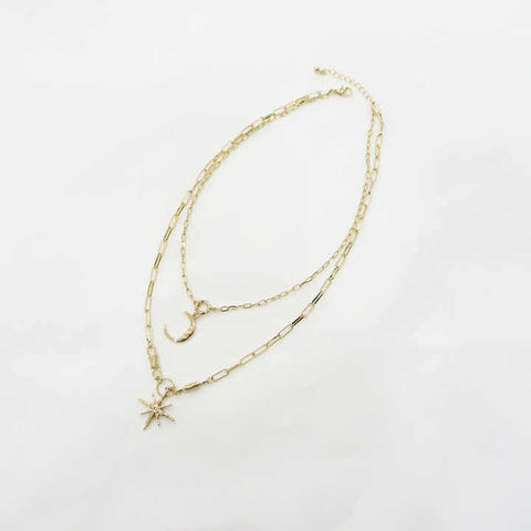 Fancy Korean Gold Plated Multi-Layer Star & Moon Necklace for Women