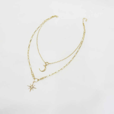 Fancy Korean Gold Plated Multi-Layer Star & Moon Necklace for Women