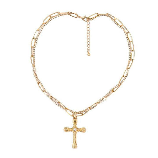 2024 Trendy Double-Layer Gold Cross Pendant Necklace for Women & Girls – Elegant Faith Jewelry