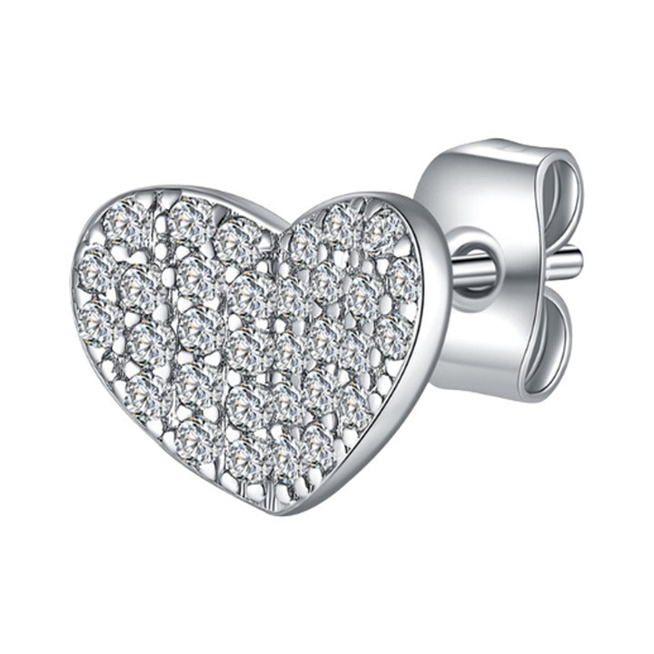 S925 Sterling Silver Heart Stud Earrings – Trendy Zircon Design for Women