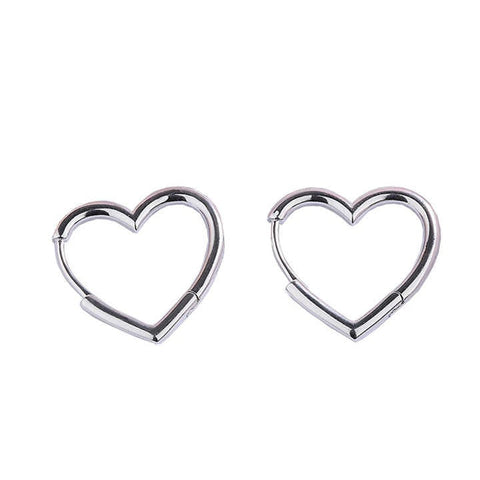 S925 Sterling Silver Heart Hoop Earrings – High-Polished Smooth Finish for Women
