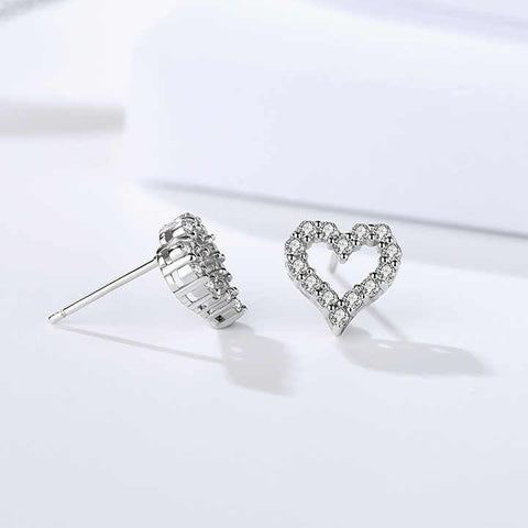 925 Sterling Silver Heart Stud Earrings – Sparkling Cubic Zirconia for Women