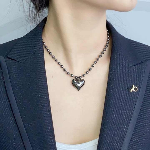 Simple Black Choker with Heart Pendant Necklace for Women