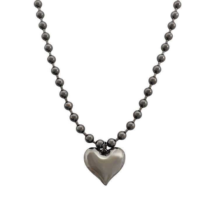 Simple Black Choker with Heart Pendant Necklace for Women