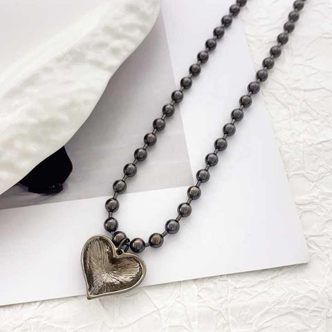 Simple Black Choker with Heart Pendant Necklace for Women