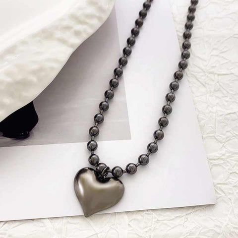 Simple Black Choker with Heart Pendant Necklace for Women