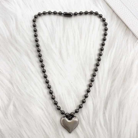Simple Black Choker with Heart Pendant Necklace for Women