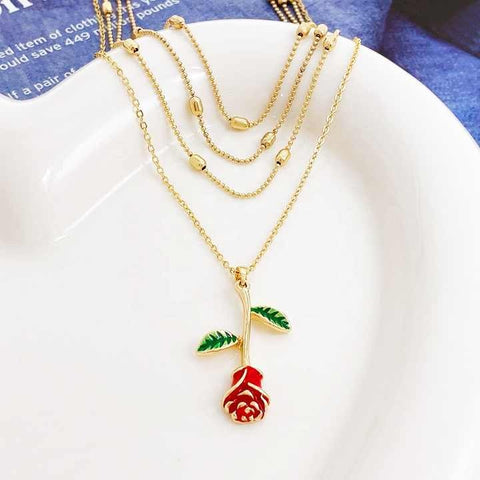 Wholesale 18k Gold-Plated Custom Flower Pendant Necklace for Women – Classic Beaded Chain, Zinc Alloy