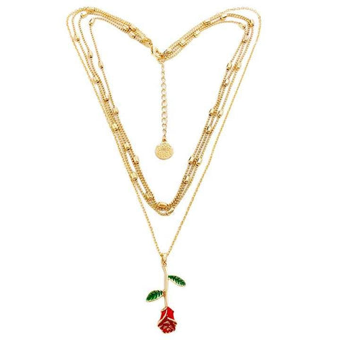 Wholesale 18k Gold-Plated Custom Flower Pendant Necklace for Women – Classic Beaded Chain, Zinc Alloy