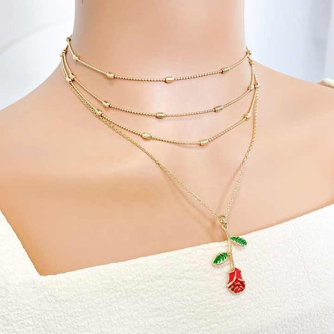 Wholesale 18k Gold-Plated Custom Flower Pendant Necklace for Women – Classic Beaded Chain, Zinc Alloy