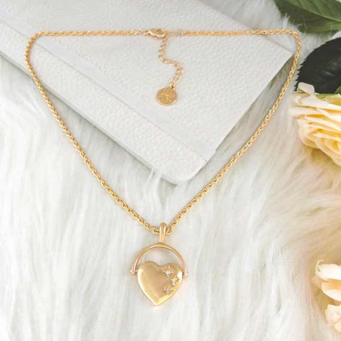 Gold Plated Star & Heart Diamond Pendant Necklace for Women