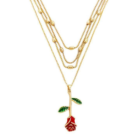 Wholesale 18k Gold-Plated Custom Flower Pendant Necklace for Women – Classic Beaded Chain, Zinc Alloy