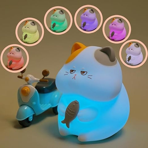 Adorable Cat LED Night Lamp with Fish – Cute and Soothing Light for Kids and Home Décor