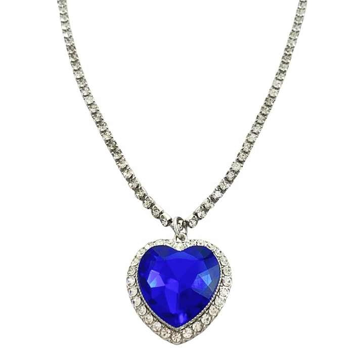 Ocean Blue Crystal Heart Pendant Necklace - Full Rhinestone & Love Forever Jewelry