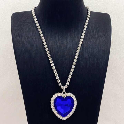 Ocean Blue Crystal Heart Pendant Necklace - Full Rhinestone & Love Forever Jewelry