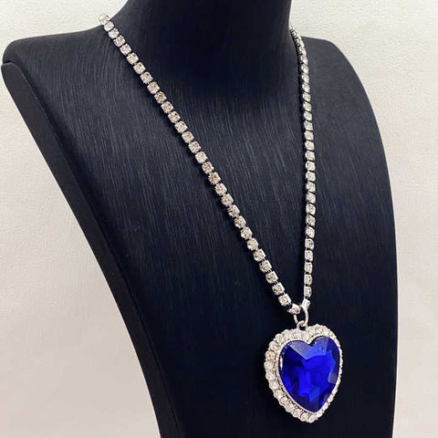 Ocean Blue Crystal Heart Pendant Necklace - Full Rhinestone & Love Forever Jewelry