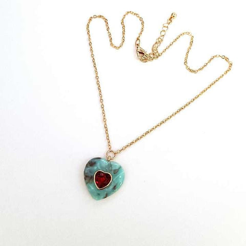 Red Crystal Choker with Gold Plated Heart Pendant Necklace for Women