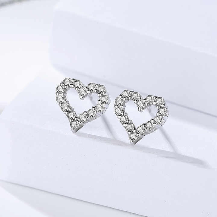 925 Sterling Silver Heart Stud Earrings – Sparkling Cubic Zirconia for Women