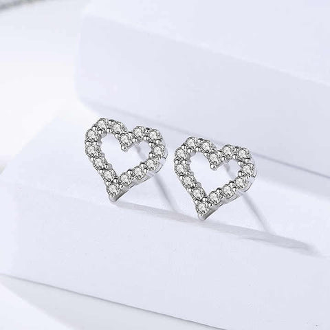 925 Sterling Silver Heart Stud Earrings – Sparkling Cubic Zirconia for Women