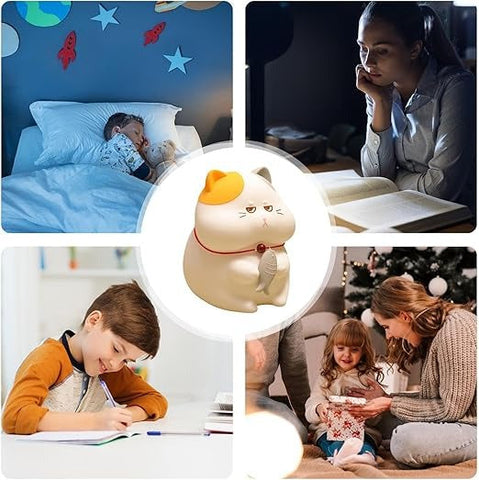 Adorable Cat LED Night Lamp with Fish – Cute and Soothing Light for Kids and Home Décor